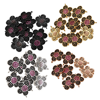 Cubic Zirconia Micro Pave Brass Connector, Flower, plated, micro pave cubic zirconia & 1/1 loop, more colors for choice, nickel, lead & cadmium free, 15.50x18x2.50mm, Hole:Approx 1.5mm, 10PCs/Lot, Sold By Lot