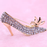Rhinestone Brooch Zinc Alloy Shoes gold color plated with rhinestone lead & cadmium free Sold By PC