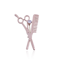 Zinc Alloy Brooches Scissors rose gold color plated with rhinestone lead & cadmium free Sold By PC