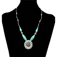 Tibetan Style Jewelry Necklace, with Turquoise, with 1lnch extender chain, Flower, antique silver color plated, Bohemian style, nickel, lead & cadmium free, 35x35mm, Length:Approx 18 Inch, 3Strands/Lot, Sold By Lot