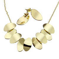 Fashion Stainless Steel Jewelry Sets, earring & necklace, with 1.5lnch extender chain, gold color plated, oval chain, 9x15.5mm, 2x1.5mm, 9x15.5x12mm, Length:Approx 18 Inch, 5Sets/Lot, Sold By Lot