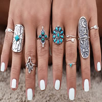 Zinc Alloy Ring Set with Turquoise plated open nickel lead & cadmium free US Ring  Sold By Lot