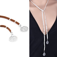 PU Leather Sweater Necklace, with Tibetan Style, plated, lariat style, more colors for choice, nickel, lead & cadmium free, Length:Approx 59 Inch, 3Strands/Lot, Sold By Lot