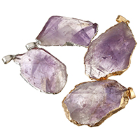 Quartz Gemstone Pendants, Brass, with Amethyst, Nuggets, plated, natural, more colors for choice, nickel, lead & cadmium free, 31-33x50-56x13-15mm, Hole:Approx 3.5x5.5mm, 10PCs/Lot, Sold By Lot