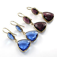 Crystal Earrings, Brass, with Crystal, plated, faceted, more colors for choice, nickel, lead & cadmium free, 19x22x6mm, 49mm, 10Pairs/Lot, Sold By Lot