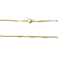 Stainless Steel Halskæde Chain, guldfarve belagt, 2x1.5x0.5mm, 8x1.5x0.5mm, Længde Ca. 18 inch, 10Strands/Lot, Solgt af Lot