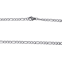 Stainless Steel Chain Necklace, figaro chain, original color, 6x3x1mm, 4.5x3x1mm, Length:Approx 18 Inch, 10Strands/Lot, Sold By Lot