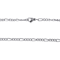 Cadena de Collar, acero inoxidable, cadena Figaro, color original, 7x3x1mm, 4x3x1mm, longitud:aproximado 18 Inch, 10Strandsfilamento/Grupo, Vendido por Grupo