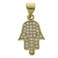 Cubic Zirconia Micro Pave Brass Pendant, Hamsa, Islamic jewelry & micro pave cubic zirconia, original color, nickel, lead & cadmium free, 10x17x1.50mm, Hole:Approx 4mm, 10PCs/Bag, Sold By Bag