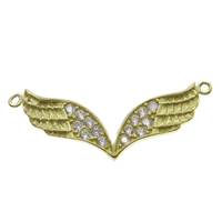 Cubic Zirconia Micro Pave Brass Connector, Angel Wing, micro pave cubic zirconia & 1/1 loop, original color, nickel, lead & cadmium free, 32x13x2mm, Hole:Approx 0.8mm, 10PCs/Bag, Sold By Bag