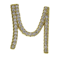 Cubic Zirconia Micro Pave Brass Pendant, Letter M, micro pave cubic zirconia, original color, nickel, lead & cadmium free, 14x17x5mm, Hole:Approx 2mm, 10PCs/Bag, Sold By Bag