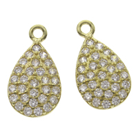 Cubic Zirconia Micro Pave Brass Pendant, Teardrop, micro pave cubic zirconia, original color, nickel, lead & cadmium free, 8x14x2mm, Hole:Approx 1mm, 10PCs/Bag, Sold By Bag
