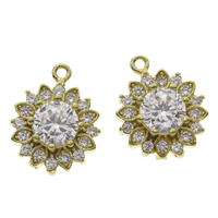 Cubic Zirconia Micro Pave Brass Pendant Flower micro pave cubic zirconia original color nickel lead & cadmium free Approx 0.8mm Sold By Bag