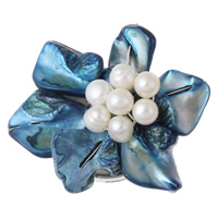 Shell Box Clasp with Cultured Freshwater Nucleated Pearl & Brass Flower platinum color plated Approx 1.5mm Sold By PC