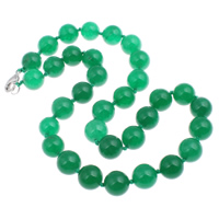 Jade Malasia collar, aleación de cinc cierre de langosta, Esférico, natural, 12mm, Vendido para aproximado 17 Inch Sarta