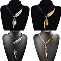 PU Leather Cord Necklace Zinc Alloy with PU Leather with 2lnch extender chain Feather plated  & with rhinestone nickel lead & cadmium free Sold Per Approx 18.5 Inch Strand