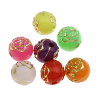 Guld Accent akryl perler, Flower, ensfarvet, blandede farver, 6mm, Hole:Ca. 1mm, Ca. 4400pc'er/Bag, Solgt af Bag