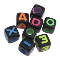 Alphabet Acrylic Beads, with letter pattern & mixed & solid color, black, 7x7mm, Hole:Approx 3mm, Approx 1950PCs/Bag, Sold By Bag