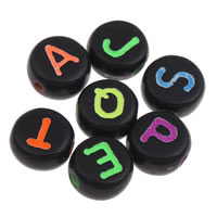 Alphabet Acryl Perlen, mit Brief Muster & gemischt & Volltonfarbe, schwarz, 4x7mm, Bohrung:ca. 1mm, ca. 3600PCs/Tasche, verkauft von Tasche