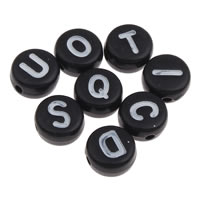 Alphabet Acryl Perlen, flache Runde, mit Brief Muster & Volltonfarbe, schwarz, 4x7mm, Bohrung:ca. 1mm, ca. 3600PCs/Tasche, verkauft von Tasche