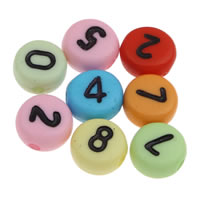 Nombre Perle Acrylique, avec le modèle de numéro & mélangé & couleur solide, 4x7mm, Trou:Environ 1mm, Environ 3600PC/sac, Vendu par sac