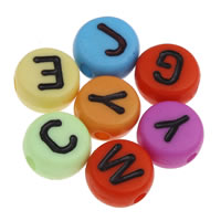 Alphabet Acryl Perlen, mit Brief Muster & gemischt & Volltonfarbe, 4x7mm, Bohrung:ca. 1mm, ca. 3600PCs/Tasche, verkauft von Tasche