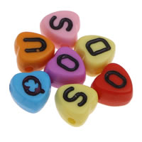 Alphabet Acrylic Beads, with letter pattern & mixed & solid color, 4x7mm, Hole:Approx 1mm, Approx 3400PCs/Bag, Sold By Bag