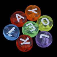 Perles acrylique alphabet, transparent & avec le motif de lettre & mélangé, 4x7mm, Trou:Environ 1mm, Environ 3600PC/sac, Vendu par sac