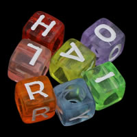 Perles acrylique alphabet, transparent & avec le motif de lettre & mélangé, 6x6mm, Trou:Environ 1mm, Environ 3000PC/sac, Vendu par sac