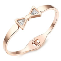Stainless Steel Bangle Bowknot rose gold color plated for woman & with cubic zirconia 3mm Inner Approx 50mm Length Approx 6.2 Inch Sold By PC