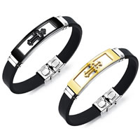 Men Bracelet, Stainless Steel, with Silicone, plated, with cross pattern & for man, more colors for choice, 10mm, Sold Per Approx 7.8 Inch Strand