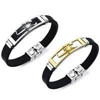 Men Bracelet, Stainless Steel, with Silicone, plated, for man, more colors for choice, 10mm, Sold Per Approx 7.8 Inch Strand