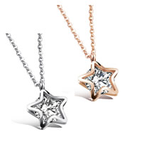 Stainless Steel Jewelry Necklace with 1.9lnch extender chain Star plated oval chain & for woman & with cubic zirconia Sold Per Approx 16.5 Inch Strand