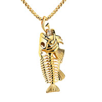 Stainless Steel Jewelry Necklace, Fish Bone, gold color plated, box chain & for woman, 32x77mm, Sold Per Approx 23.6 Inch Strand
