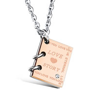 Stainless Steel Jewelry Necklace Book plated with heart pattern & oval chain & with letter pattern & micro pave cubic zirconia & for woman Sold Per Approx 17.7 Inch Strand