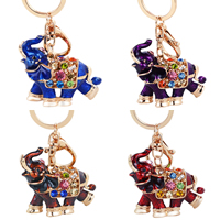Bag Purse Charms Keyrings Keychains Zinc Alloy Elephant gold color plated enamel & with rhinestone nickel lead & cadmium free 110mm Sold By PC