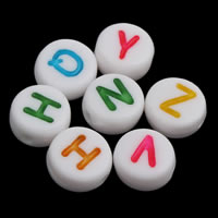 Alphabet Acrylic Beads, with letter pattern & mixed & solid color, white, 4x7mm, Hole:Approx 1mm, Approx 3600PCs/Bag, Sold By Bag