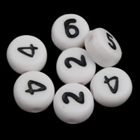 Broj akril perla, Stan Okrugli, mješoviti uzorak & s brojem uzorkom & jednobojnu, bijel, 4x7mm, Rupa:Približno 1mm, Približno 3600računala/Torba, Prodano By Torba