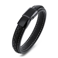 Men Bracelet Cowhide stainless steel magnetic clasp black ionic for man black 12mm Sold Per Approx 8.2 Inch Strand
