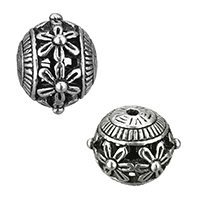 Tibetan Style Hollow Beads, Drum, antique silver color plated, with flower pattern, nickel, lead & cadmium free, 17x13.50mm, Hole:Approx 2mm, 50PCs/Lot, Sold By Lot