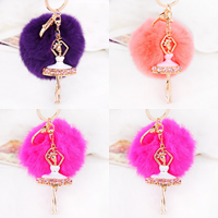 Bag Purse Charms Keyrings Keychains, Tibetan Style, with Plush, Dancing Girl, gold color plated, enamel & with rhinestone, more colors for choice, nickel, lead & cadmium free, 150mm, Sold By PC
