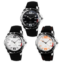 0992 SKmei® Men Jewelry Watch Silicone with Glass & Zinc Alloy platinum color plated 43mm Approx 9.4 Inch Sold By PC