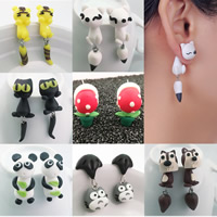 Polymer Clay Cartoon Split örhängen, rostfritt stål örhänge inlägg, handgjord, löstagbar & olika stilar för val, leda & kadmiumfri, 40-50mm, 3Pairs/Bag, Säljs av Bag
