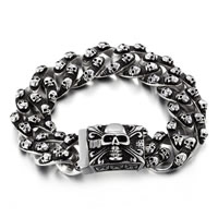 Мужской браслет, нержавеющая сталь, с черепом рисунком & Мужский & чернеют, 20mm, Продан через Приблизительно 8.6 дюймовый Strand