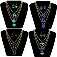 Tibetan Style Jewelry Sets, earring & necklace, with Resin, iron earring hook, gold color plated, twist oval chain & 3-strand, more colors for choice, nickel, lead & cadmium free, 50mm, Length:Approx 19 Inch, 3Sets/Lot, Sold By Lot