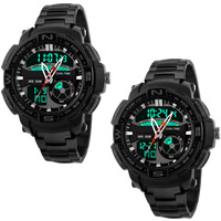 SKmei® Men Ékszer Watch, Stainless Steel, -val Műanyag, fekete ionos, több színt a választás, nikkel, ólom és kadmium mentes, 52x55mm, Hossz Kb 9 inch, Által értékesített PC