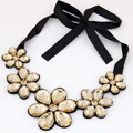 Collar Necklace, Acrylic, with Satin Ribbon, Flower, faceted, 500mm, Sold Per 19.69 Inch Strand