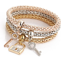 Zinc Alloy Bracelet Set Lock and Key plated lantern chain & with rhinestone nickel lead & cadmium free Length Approx 8.2 Inch Sold By Set