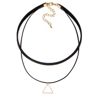 Velvet Choker, Velveteen, with PU Leather Cord & Tibetan Style, with 2lnch extender chain, Triangle, gold color plated, 2-strand, Sold Per Approx 11.8 Inch Strand