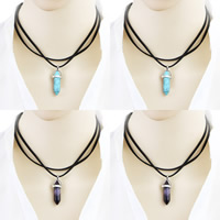 Fashion Choker Necklace, Velveteen, with Gemstone & Tibetan Style, with 2lnch extender chain, pendulum, platinum color plated, natural & different materials for choice & 2-strand, 40mm, Sold Per Approx 13.3 Inch Strand